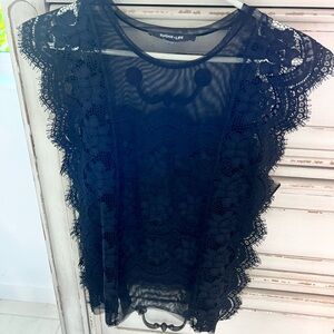 Sugarlips Black Sheer Lace Blouse